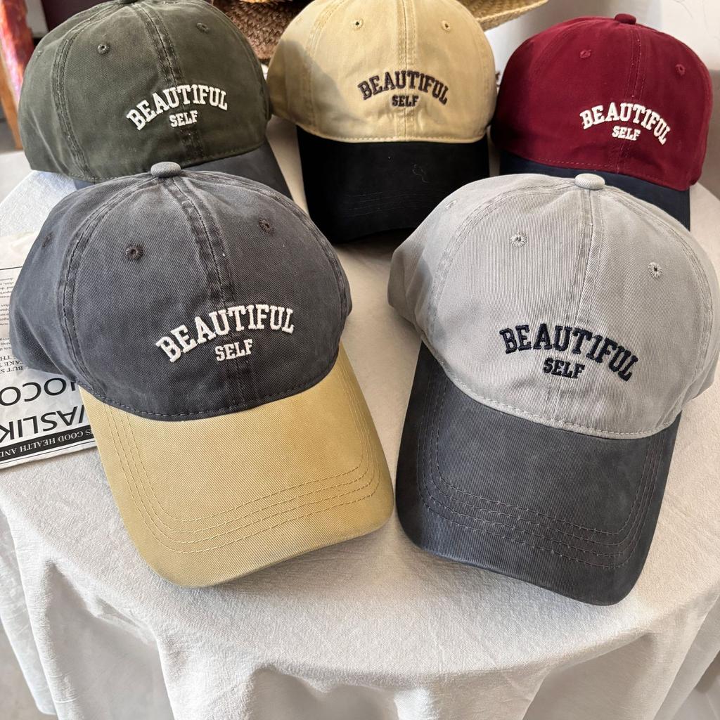 New Japanese Retro Splicing Baseball Hat for Women Outdoor Casual Versatile Student Letter Embroidered Sun Protection Baseball Cap