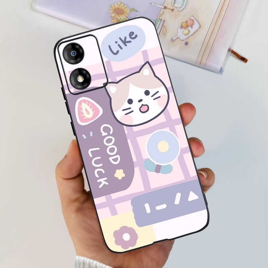 Per Motorola Moto E13 Moto G13 Custodia Nero Opaco Silicone Liquido Cover Morbida Adorabile Gatto Cartone Animato Gelatina Custodie Per MotoE13 E 13 G 13