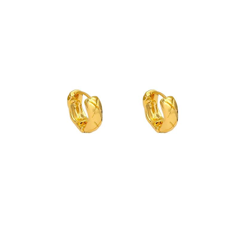 Korean simple diamond plain ring ear buckle women's retro personality versatile temperament fashion cold wind unique earrings earrings
