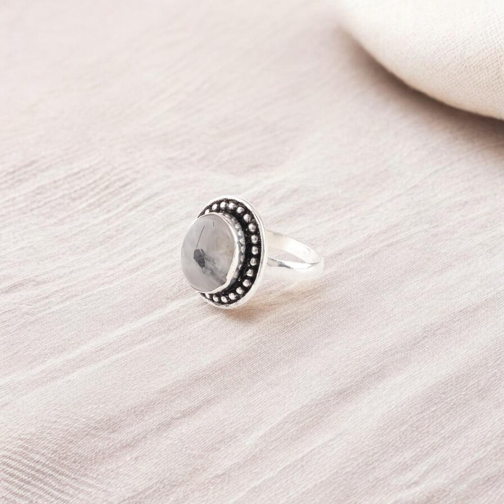 Bague Fait Main en Argent Sterling 925 avec Pierre Gemme Rutile Noir Pour Filles RR-62-24