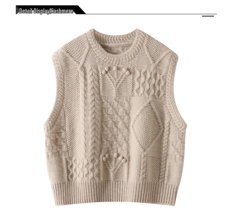 Solid Color Cable Knit Sleeveless Vest - Round Neck, Three-Needle Six-Strand Design, Perfect for Layering in Autumn and Winter