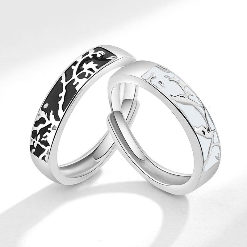 Bird And Fish Couple Rings Fashion Niche Design Adjustable Open Ring Set For Men And Women Unique Trendy Jewelry Pair
