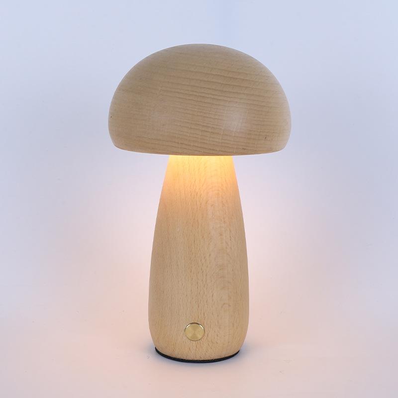 1Pc Ns Solid Wood Mushroom Desk Lamp LED Charging Night Light Creative Gift Desk Lamp Bedroom Simple Touch Atmosphere