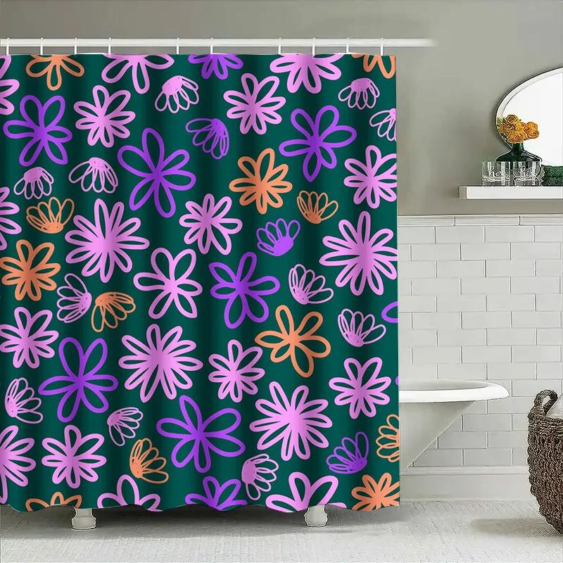 Vibrant Floral Shower Curtain Perfect Decor For Modern Bathrooms Green Purple Flowers Pattern Waterproof Bath Tarp Easy Installa