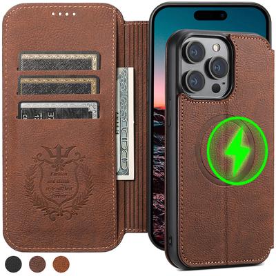 Funda de cuero de lujo SUTENI Magsafe para iPhone 12 13 14 15 Pro Max Plus Ultra Flip Wallet Card Holder