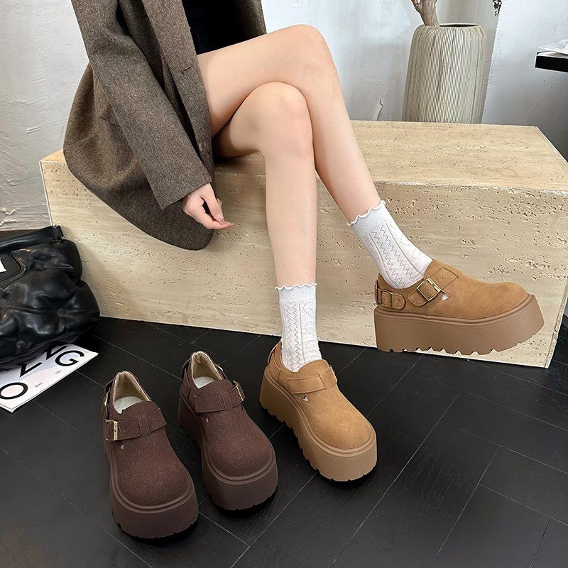 Thick-soled women's autumn and winter one-pedal retro lightweight versatile casual shoes single shoes