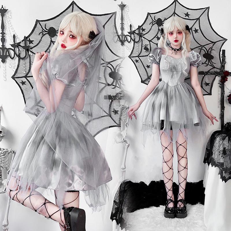 Halloween Costume Gothic Ghost Bride Dress Dark Wind Witch Dress Vampire Costume Bar Costume