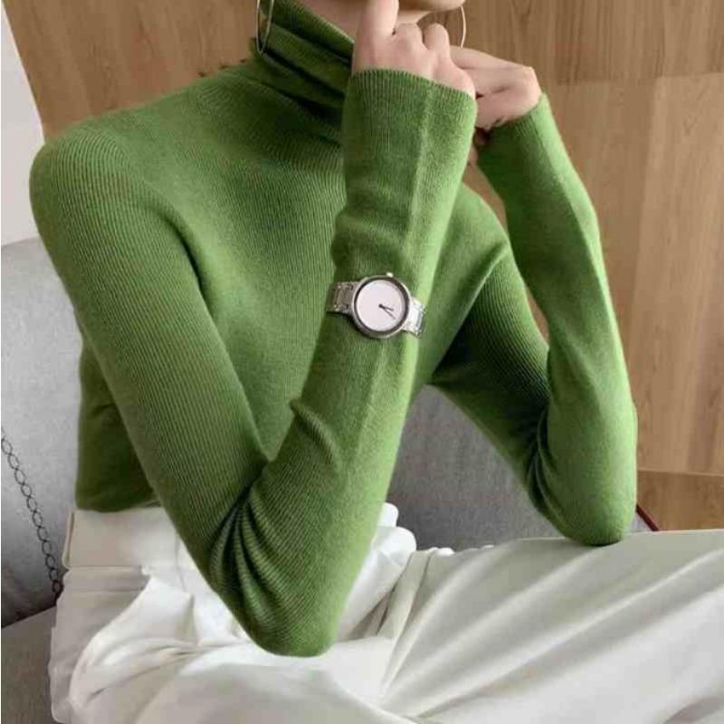 Women's High Neck Knitted Base Sweater Women's Autumn and Winter Pile Neck Thin Sweater
