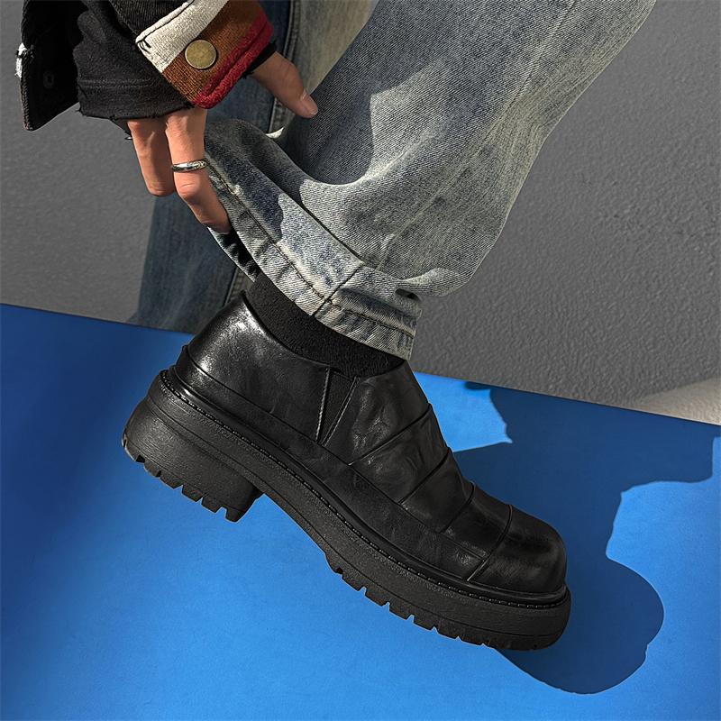 Fashion Thick Soled Men's Leather Shoes Luxury  Designer Styles Daily Fashion Party Outdoor Casual Youth Shoes Classic Black