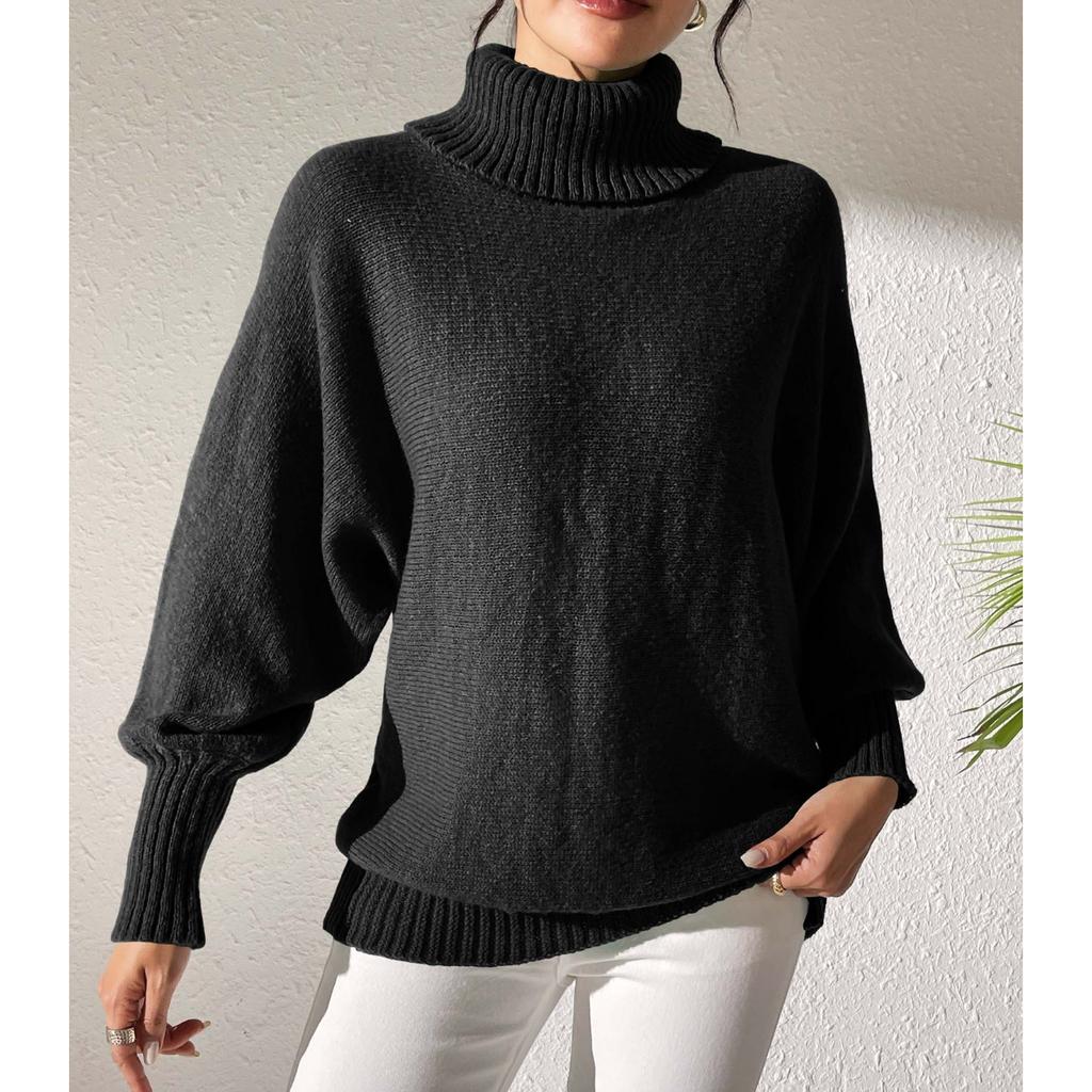 Women's Bottoming Shirt Autumn And Winter Women's Solid Color Simple Bat Sleeve Top Turtleneck Lapel Sweater