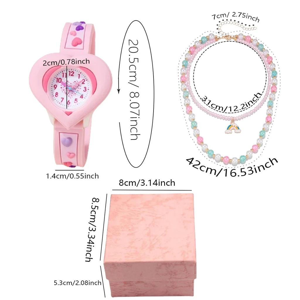 1/2pcs-Cute heart-shaped quartz watch for girls - silicone strap, suitable for Christmas gifts, birthday gifts