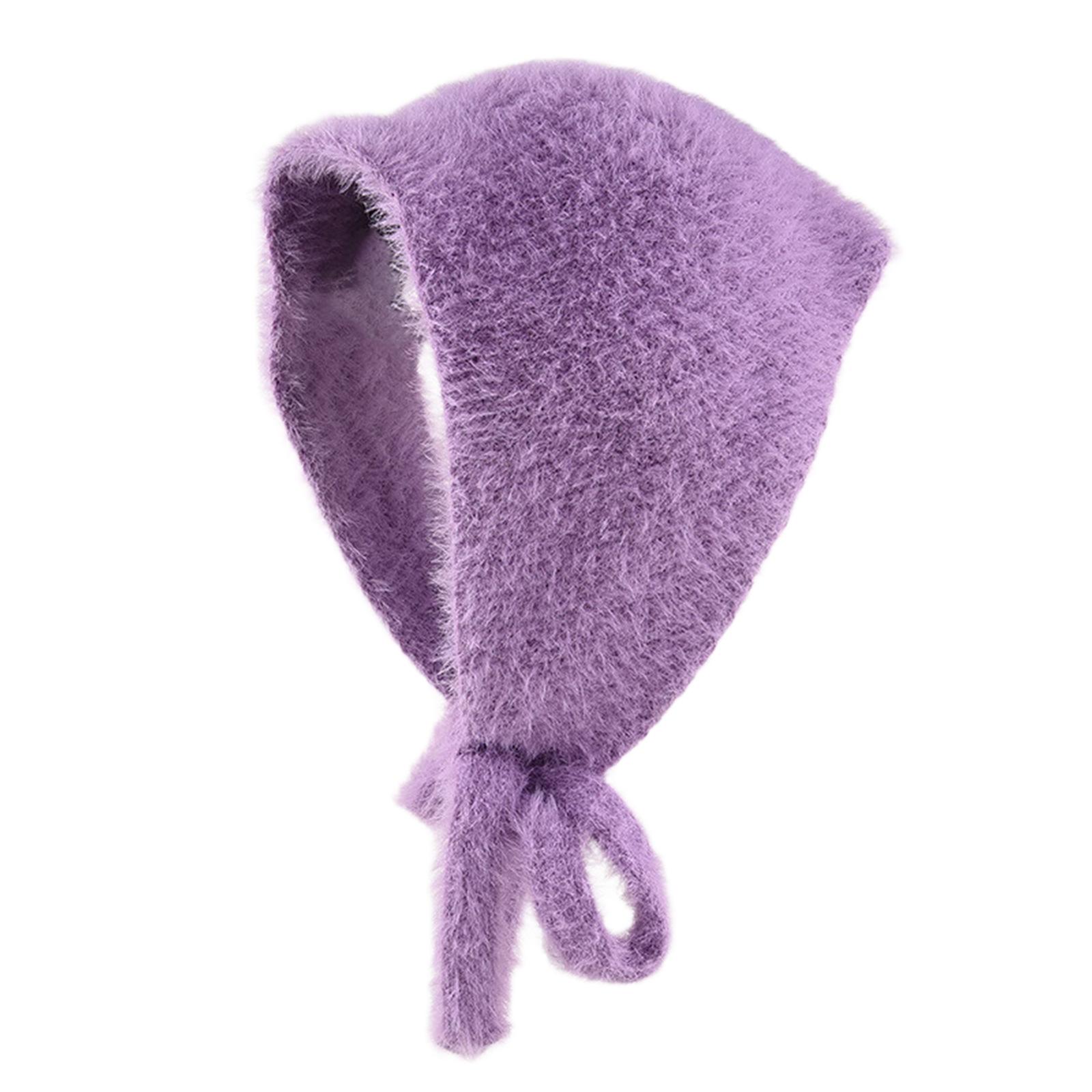 

Французская вязаная бандана-шапка Полиэстер Плюш Однотонная Удобная и теплая Для женщин и девочек Для повседневной носки Зимний головной убор