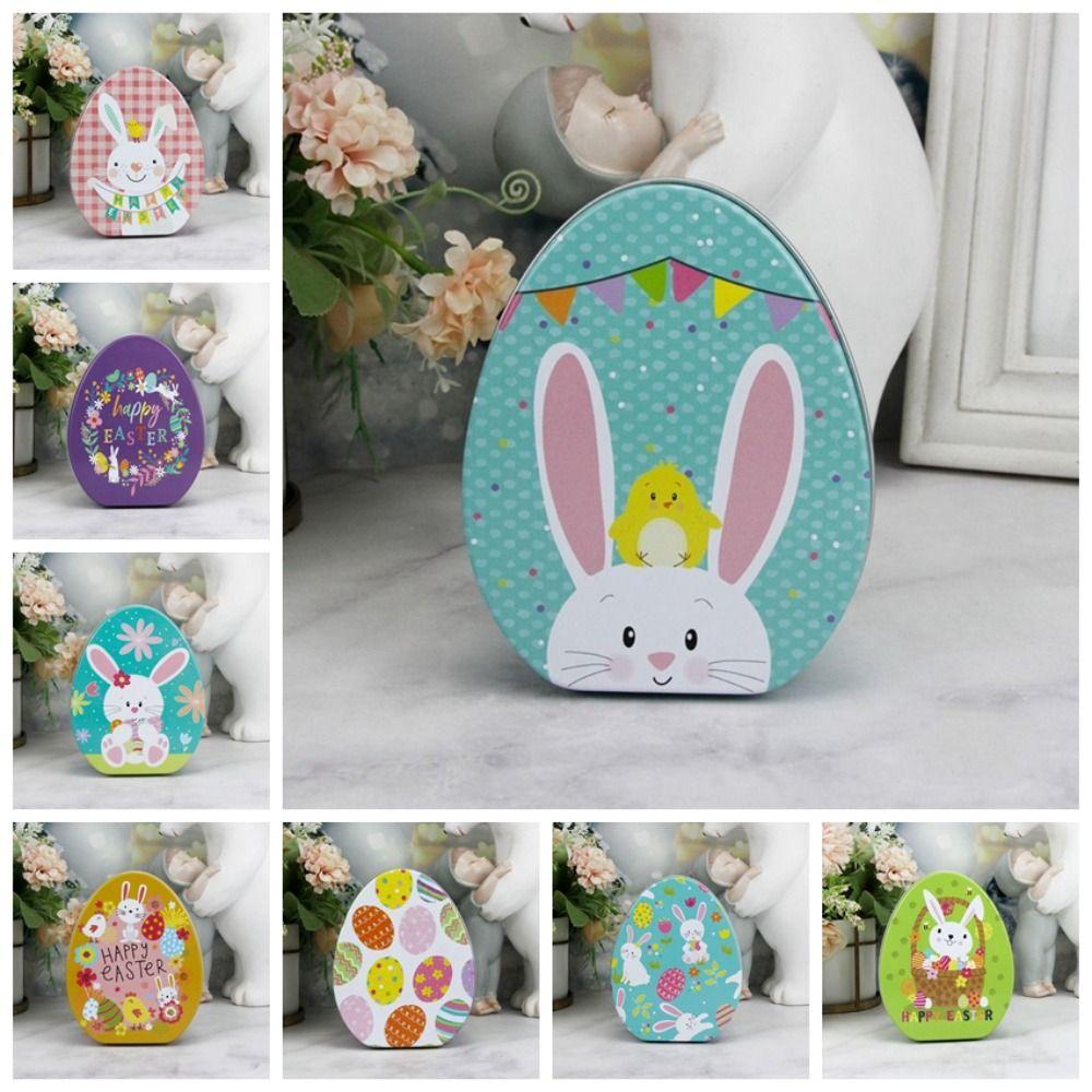 Metal Egg Shaped Tinplate Box Exquisite Rabbit Iron Case Easter Egg Candy Box  Tea Leaf