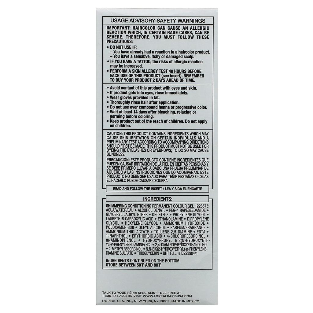 L'Oréal, Feria, mångfacetterad skimrande färg, S1 rökigt silver, 1 gång