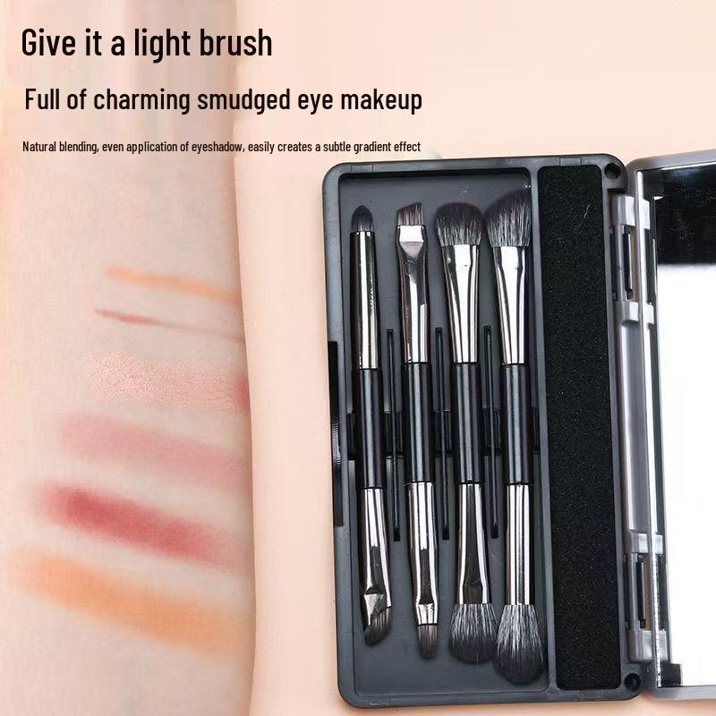 Travel Double-Ended Makeup Brush & Mirror Case - Multi-functional Eyeshadow & Setting Brush