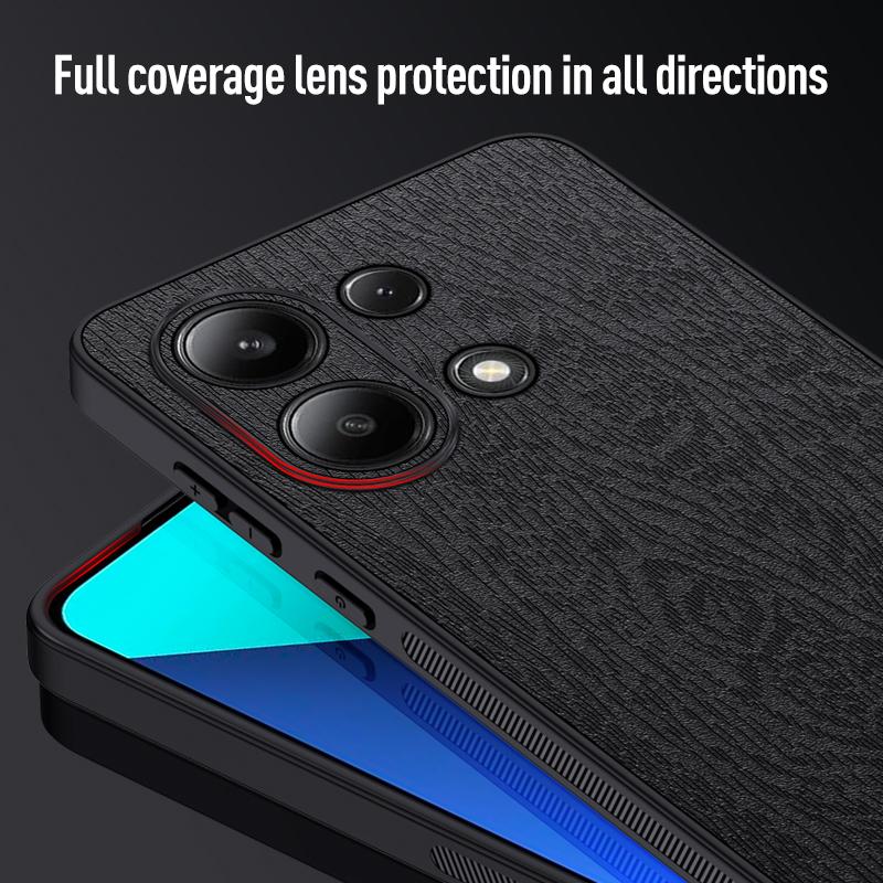 Pro Xiaomi Redmi Note 13 4G Pouzdro Kožené Potahované PC+TPU Kryt Telefonu s Texturou Dřeva