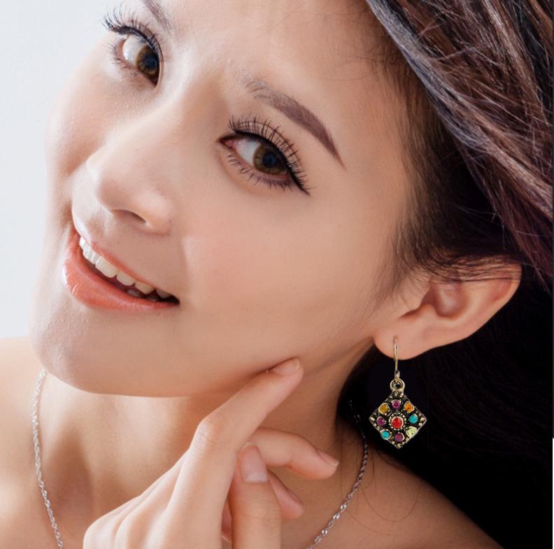 Bohemian Colored Diamond Earrings for Women - European & American Retro Style