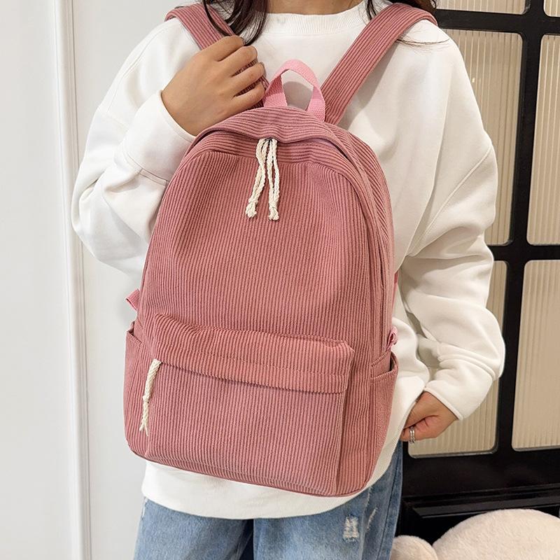 Women Corduroy Backpack Large Capacity Casual School Bag Lightweight Travel Daypack College Bookbag with Front Pocket