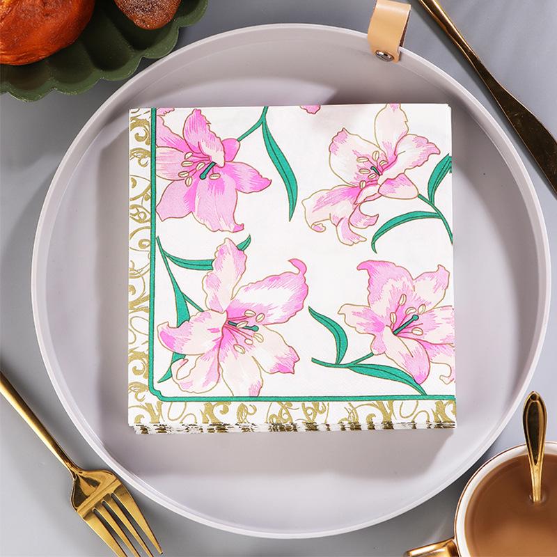 In-stock Red Floral Paper Napkins, Ideal for Western Restaurants & Bakeries