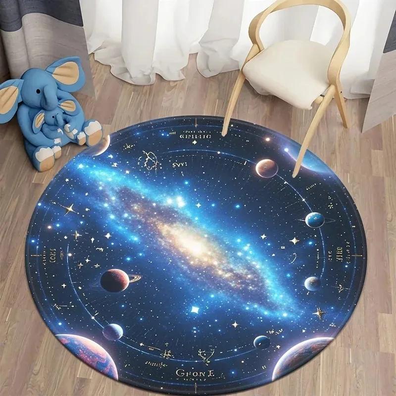 Galaxy Theme Round Carpet Exclusive for Cosmic Astronomy Enthusiasts, Soft Non-Slip Durable Floor Mat Decorative Carpet