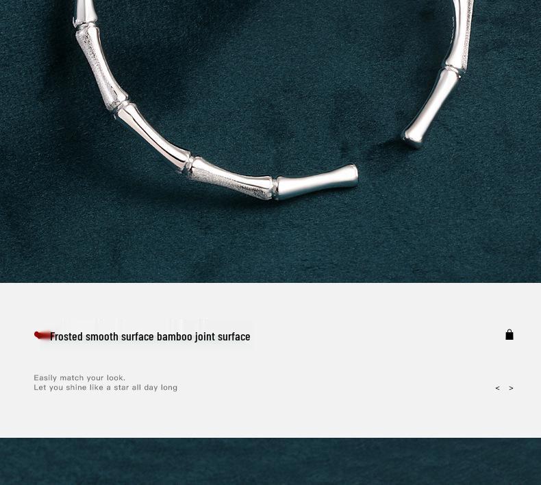 999 Sterling Silver Open Bamboo Joint Bracelet: Polished & Matte, Young Style, Solid Silver, Women's Thin Design.
