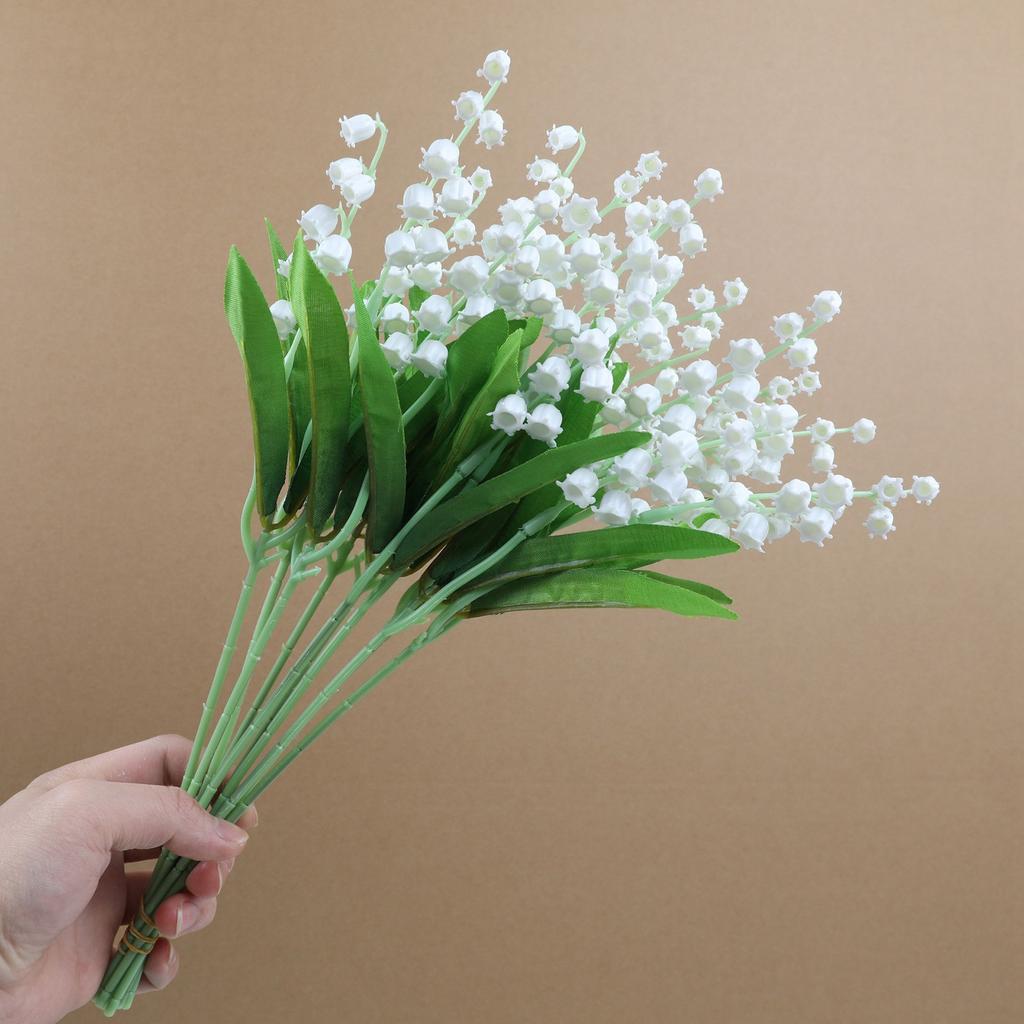 Artificial Lilies of The Valley Flowers White Simulation Fake Decorative Flower with Stems for Home