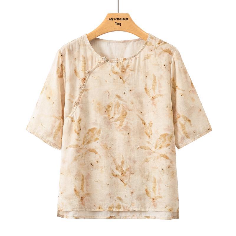Elegant Floral Print Women s T-Shirt 3XL