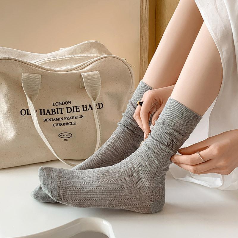 24 Spring And Summer Thin Striped Women'S Socks Bow Embroidered Medium Tube Socks Children Japanese Sweet Stockpile Socks