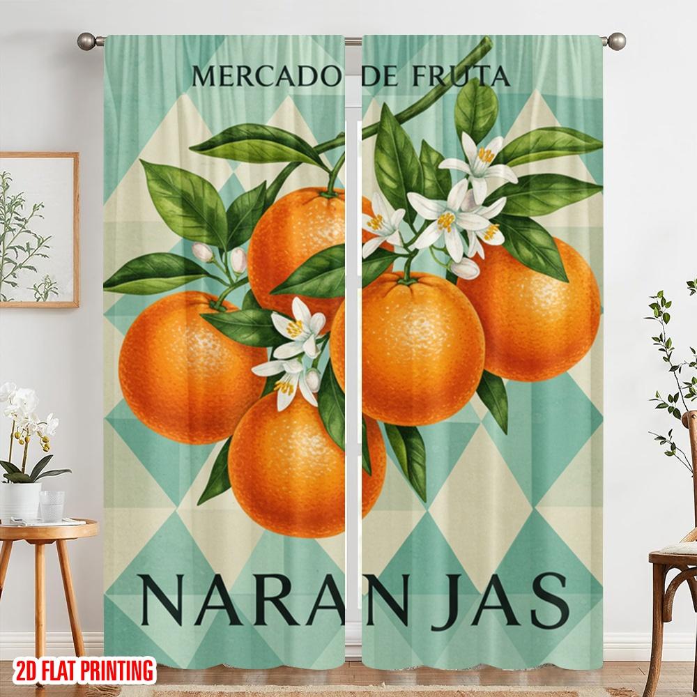 2ks 2D plochý tisk Okenní závěsy Mercado De Fruta Pomeranče Látka Bez elektřiny Rodinná oslava Použití pro nástěnné umění Oslava
