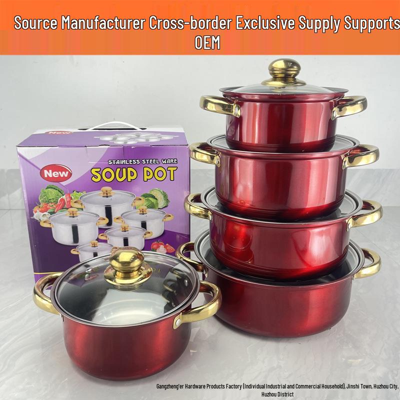 Grenzüberschreitendes 10-teiliges Edelstahl-Kochgeschirr-Set: Verdickte Milch- und Suppentöpfe, Ideales Geschenk