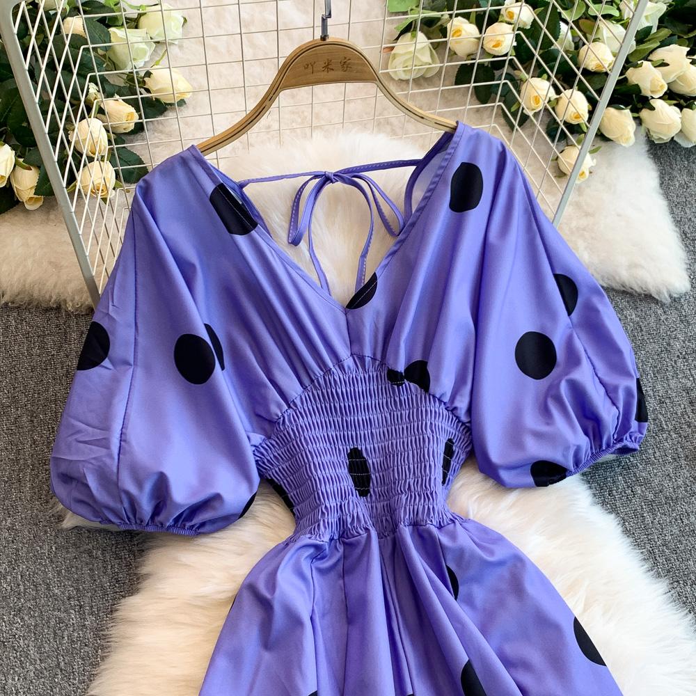 Damen Punkte Puffärmel Slim Bodysuit Schicke Mode Elastische Bodycon Jumpsuits Elegante Gothic Overalls