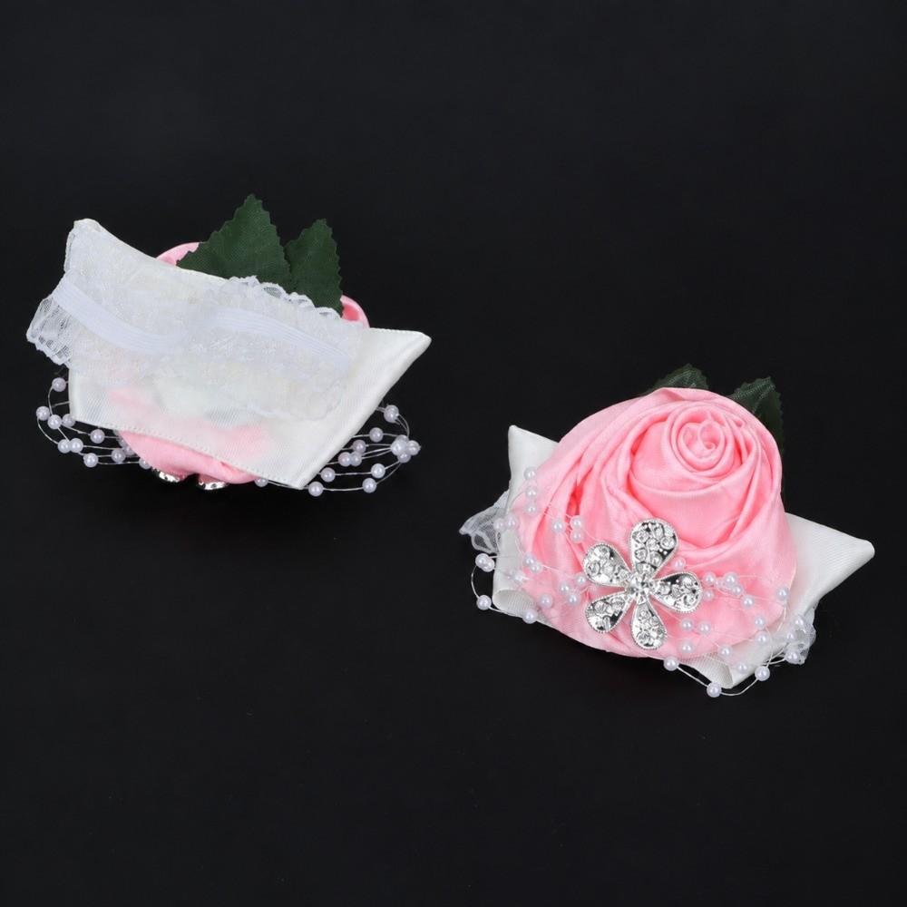 2pcs Diamond Rose Wrist Corsage Pearl Rhinestone Bridal Wrist Flower For Wedding
