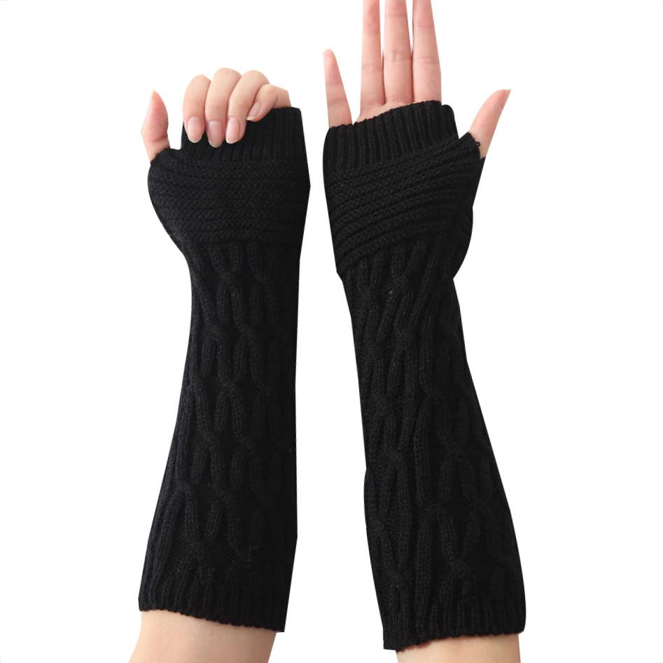 1 Pair Winter Autumn Gloves Knit Arm Warmer for Women Girls Fold Pattern Stripe Arm Wrist Sleeve Mittens