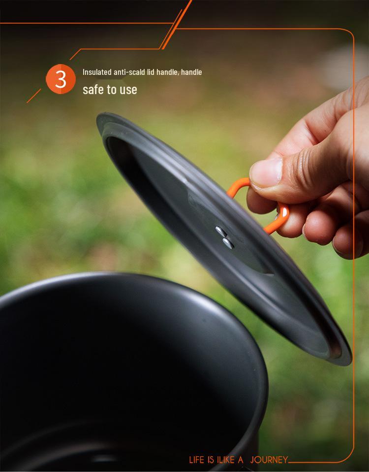 Set de vase portabile pentru camping: Oală care colectează căldura, Ceainic și Arzător cu cartuș