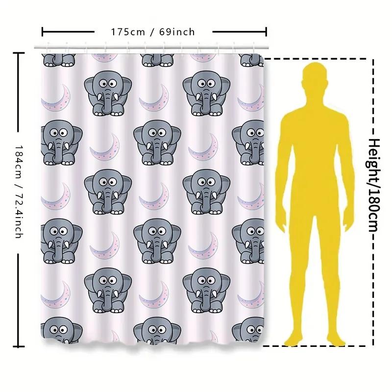 Elephant Moon Shape Shower Curtain Pink Elephant Print Home Bathroom Decor Waterproof Fabric Shower Curtains For Kids Bathtub