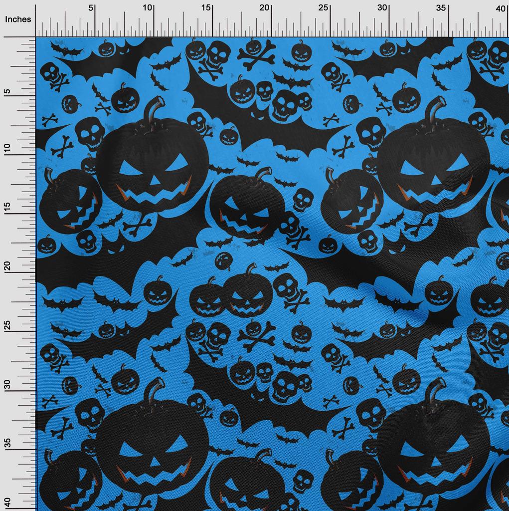 oneOone Cotton Flex Blue Fabric Halloween Sewing Material Print Fabric By The Yard 40 Inch