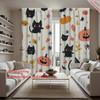 2PC Home Halloween Pumpkin Cat Ghost Pattern Digital Printed Curtains with Landscape Background and Pole Bag Curtains, Kitchen,