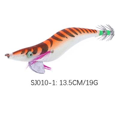 13.5CM 19GLuminous Wooden Shrimp Lure Bait Imitation Octopus Squid Hook Bass Pike Special Kill Boxed Fishing Gear