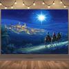 One Christmas Night Scene Background Fabric of the Three Doctors and the Star of Bethlehem - Polyester Festive Decoration