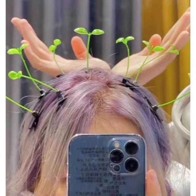 Creative Funny Little Bean Sprouts Grass Hair Clips for Girls Fashion Green Grass Bean Sprout Hairpins Plant Hair Accessories
