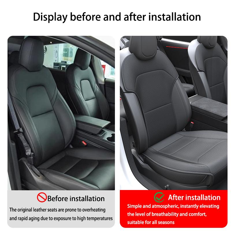 For Tesla ModelY Juniper 2025 PU Seat Cushion Ventilation Comfortable, Four Seasons Universal Split Single Sitting Back row Set