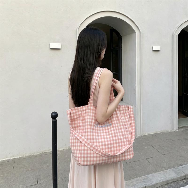 Sweet Plaid Cloth Bag New Lazy Wind Large Capacity Student Class Shoulder Crossbody Tote Bag