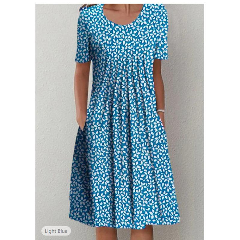 Abiti casual a vita alta con scollo a maniche corte e stampa floreale primavera-estate moda donna