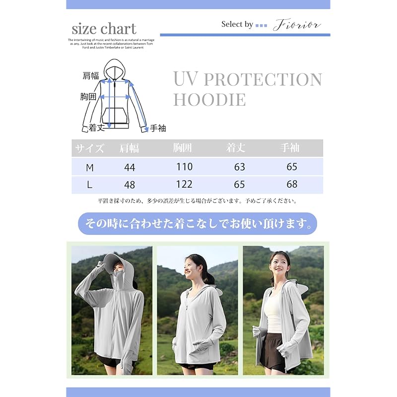 [Fiorior] [Sunburn protection up to your fingertips] UV cut hoodie ladies rash guard spring summer Cool touch sensation hooded outer With brim long
