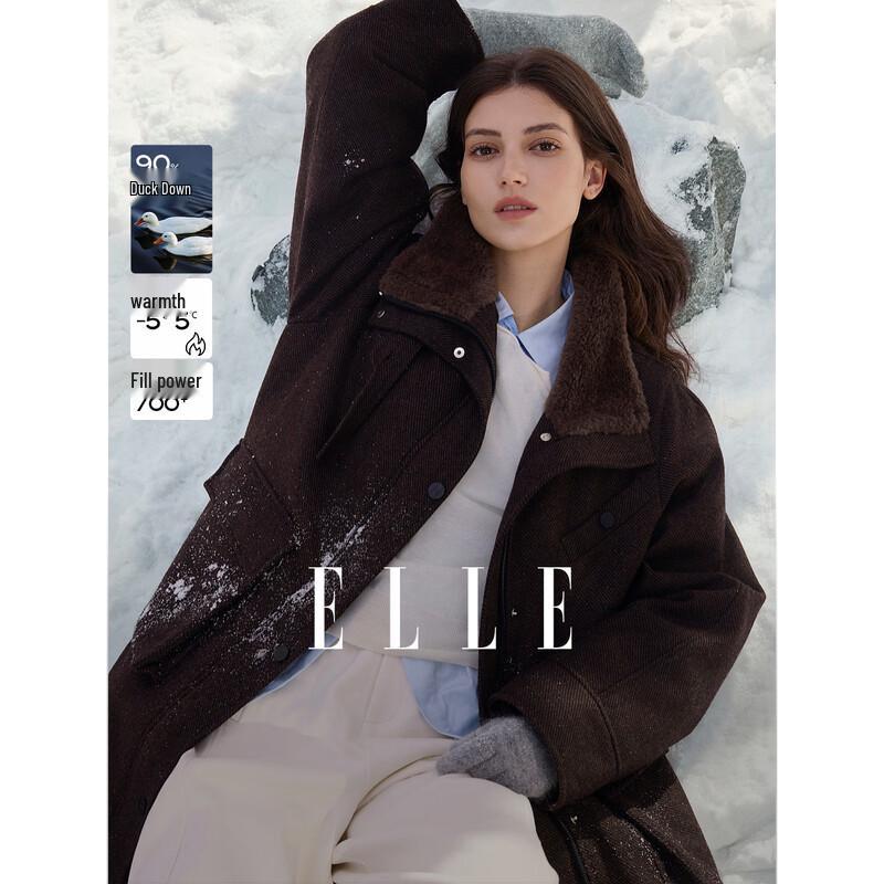 ELLE Women s Vintage Wool Blend Long Down Jacket M