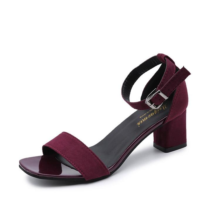 Women's  Summer Fashion Sandals Medium High Heel Outdoor Sandalias Elegant Wedding Shoes Bridal Plus Size 34-40 Buckle Strap