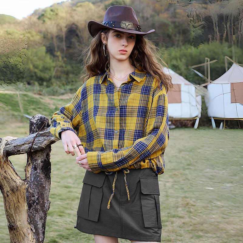 Chuyu Women's Plaid Cotton Long Sleeve Shirt