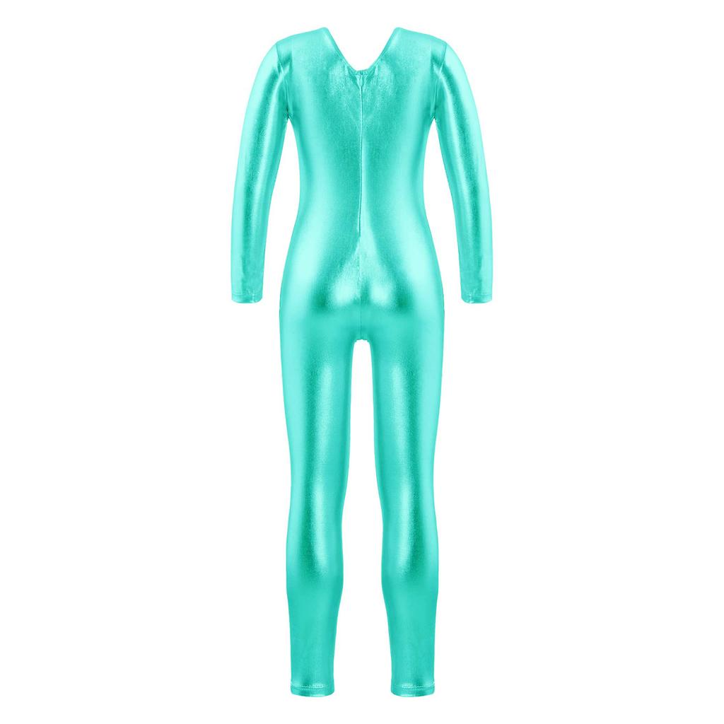 Kids Girls Ballet & Gymnastics Leotard: Long Sleeve Round Neck with Invisible Back Zipper for Training, Practice & Competition