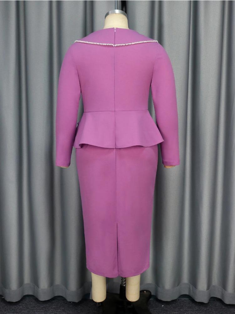 Elegant Women Bodycon Dress with Turn-Down Collar Long Sleeve Asymmetrical Design Split Hem Slim Fit Midi Office Party Wear