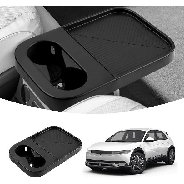 Karltys Center Console Organizer Tray with Cup Holder for Hyundai Ioniq 5 -2024, Foldable Storage Box with Detachable Drink Holder & Anti-Slip